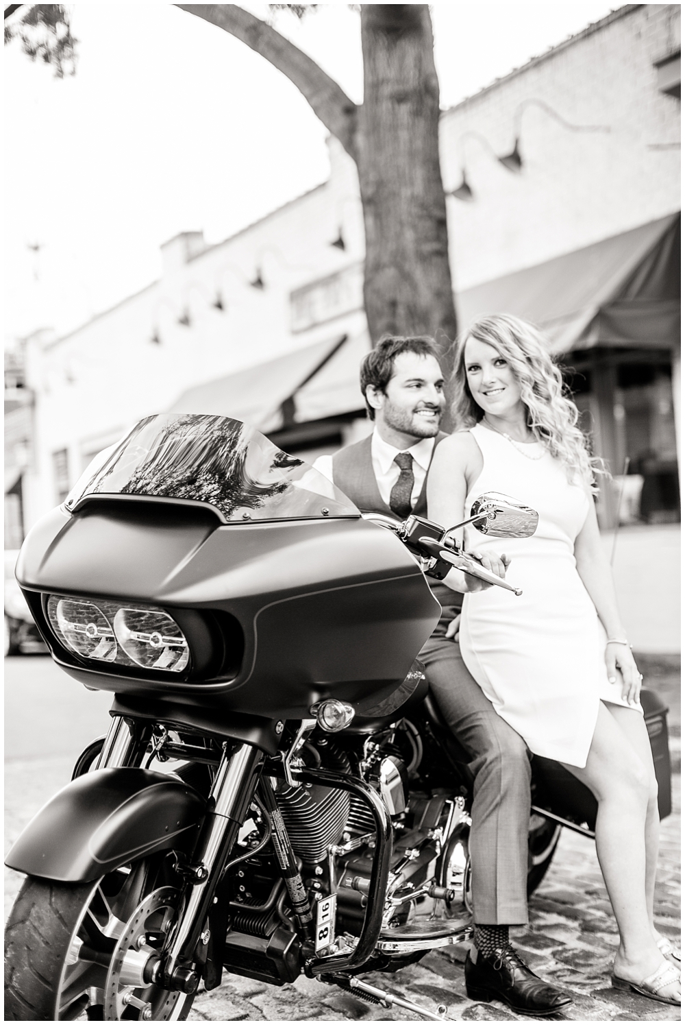 harley black and white engagement session 
